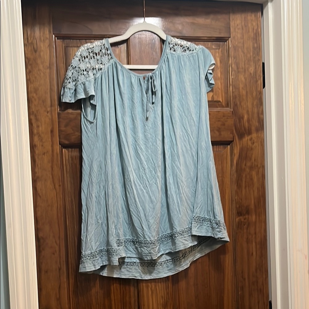 Blue Lace Trim Women's Top